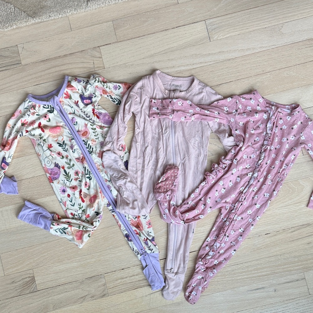Baby Girl Lot of 3 Bamboo Footie Onsies (3-6 months) - Posh Peanut, Kyte Baby